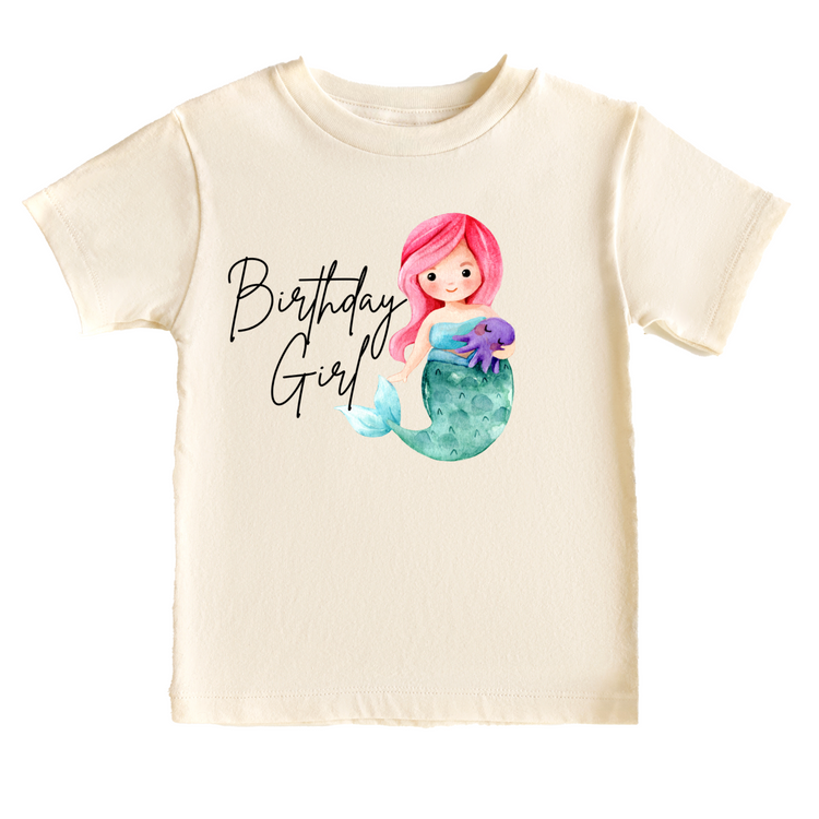 Mermaid Birthday Girl Birthday Tee White & Cream Options