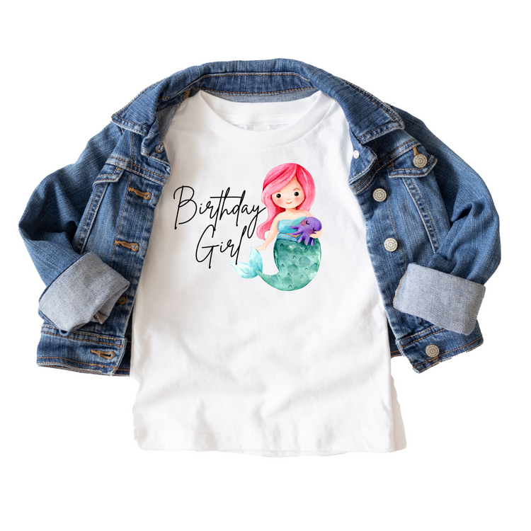 Mermaid Birthday Girl Birthday Tee White & Cream Options