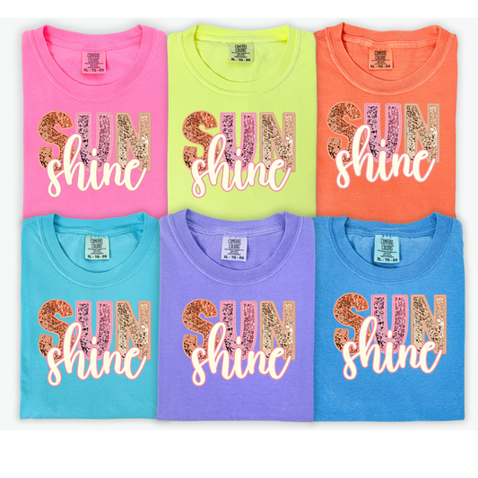 Neon Faux Sequin Sunshine Graphic Tee Comfort Colors