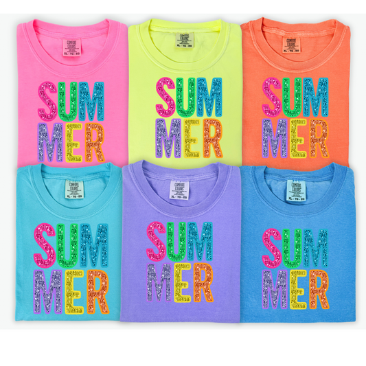 Neon Faux Sequin Summer Graphic Tee Comfort Colors