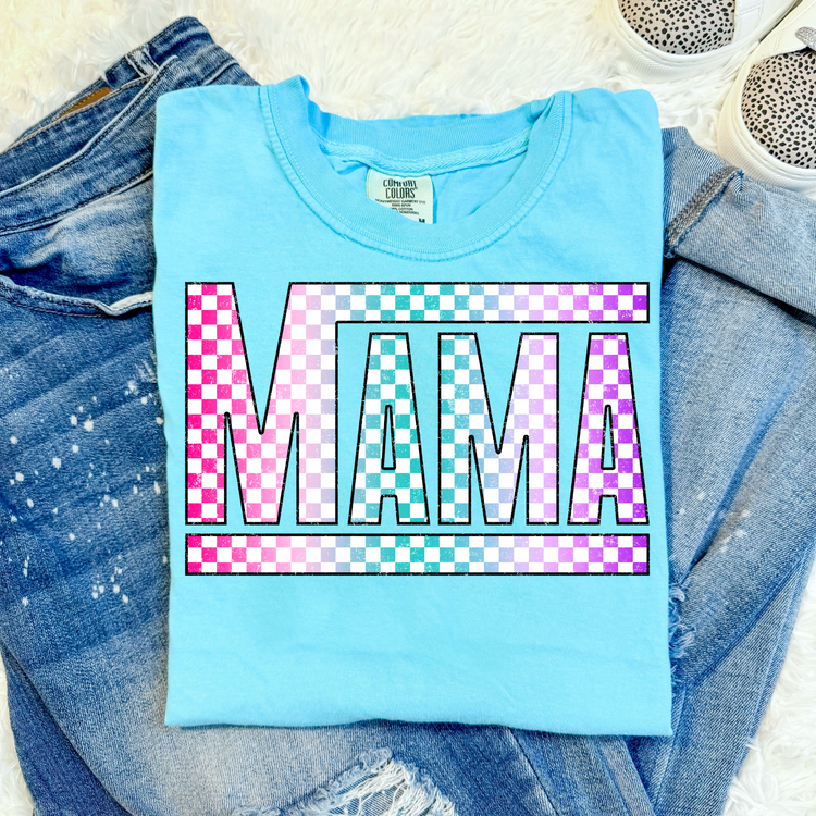 Checkered Colored Mama Retro Comfort Colors Graphic Tee