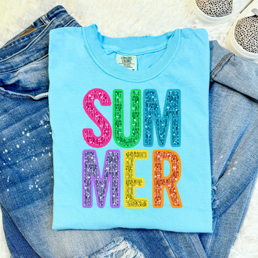 Faux Sequin Summer Comfort Colors Graphic Tee