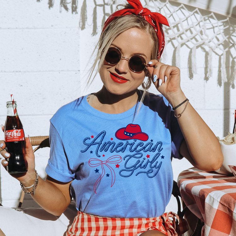 American Girly 4th of July Patriotic Graphic Tee