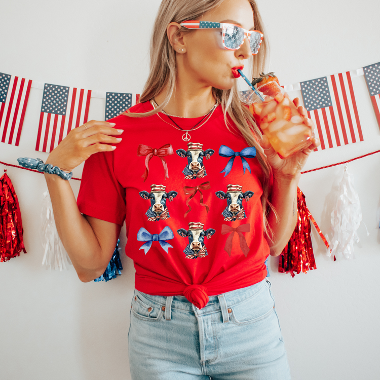 American Cow Coquette 4th of July Patriotic Graphic Tee