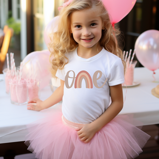 One Pink Rainbow Birthday Tee White & Cream Options