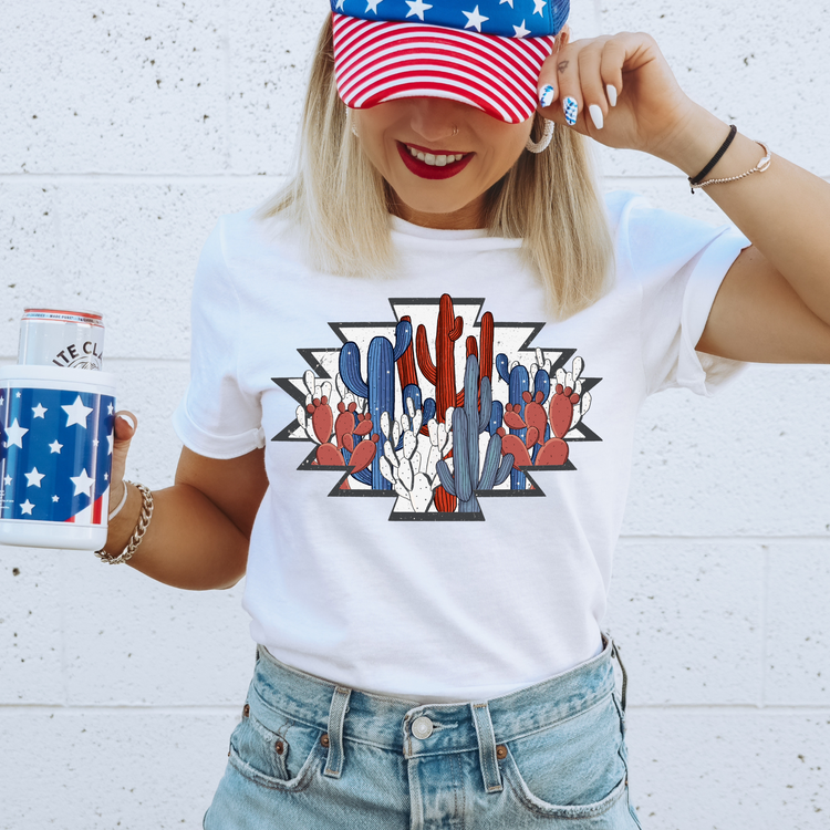 Western Patriotic Cactus Tribal 4th Of July Patriotic Graphic Tee