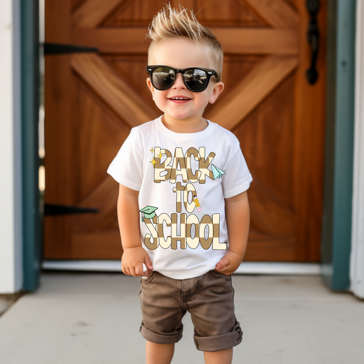 Neutral Checkered Back to School Kids Graphic Tee