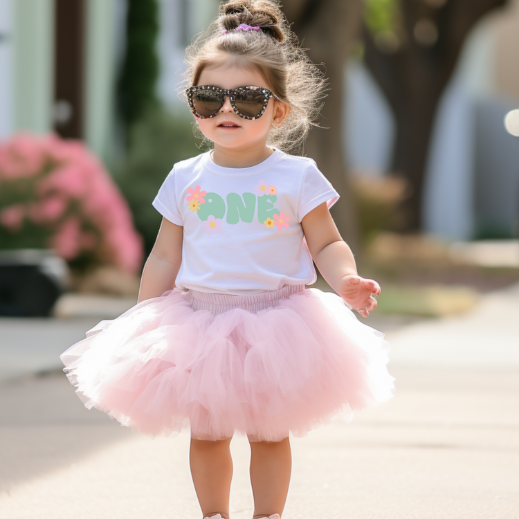 Floral First Birthday One Birthday Tee White & Cream Options