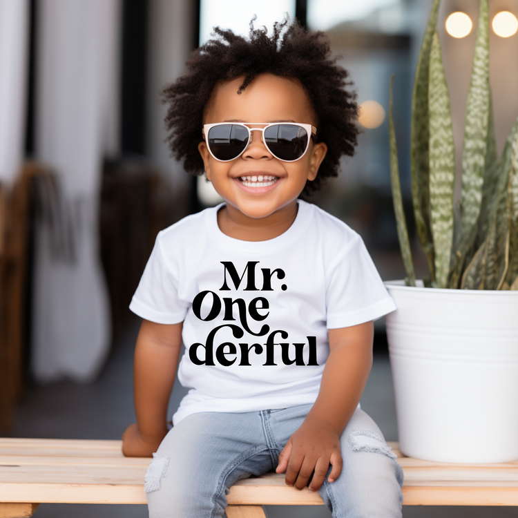 Mr. Onederful Birthday Tee White & Cream Options