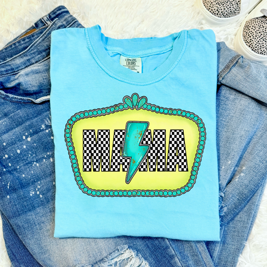 Lime Checkered Western Frame Mama Comfort Colors Graphic Tee