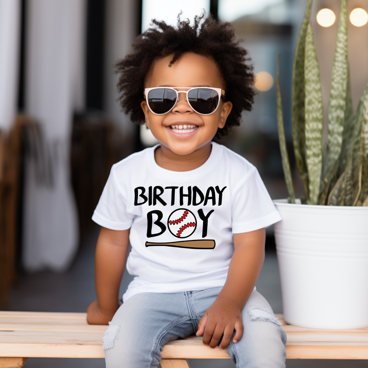 Baseball Birthday Boy Birthday Tee White & Cream Options