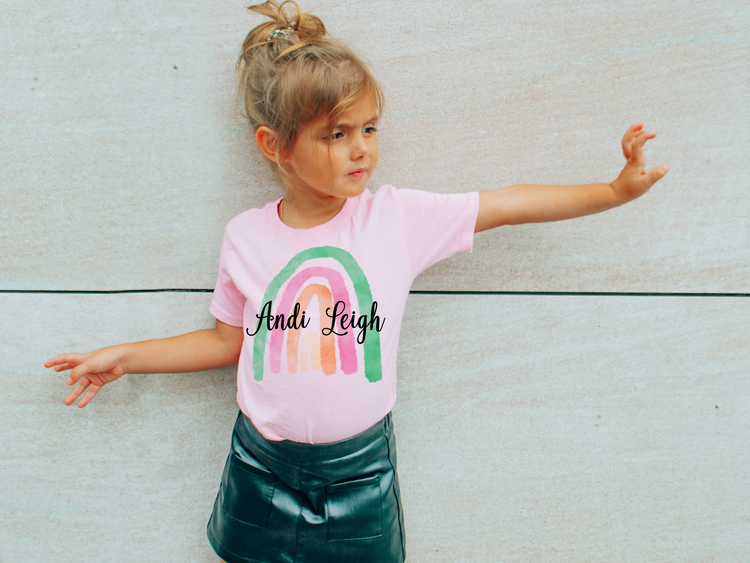 Green Personalized Water Color Rainbow Kids Graphic Tee