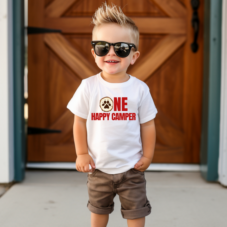 One Happy Camper 2 Birthday Tee White & Cream Options