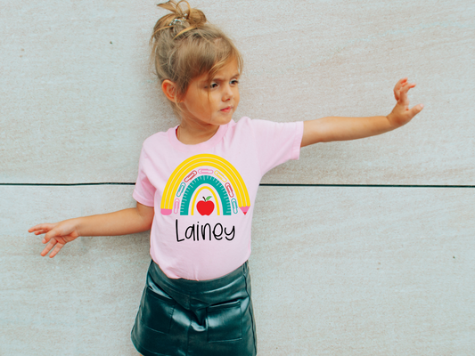 Personalized Pencil Rainbow Back to School Kids Graphic Tee