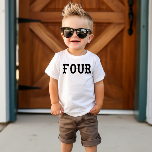 Western Four Birthday Tee White & Cream Options