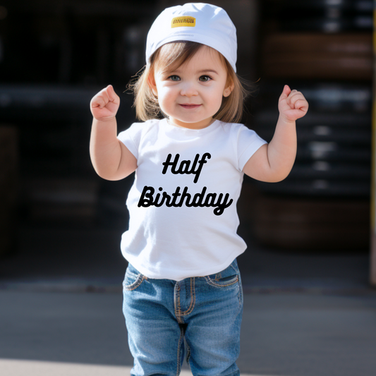 Retro Half Birthday Tee White & Cream Options