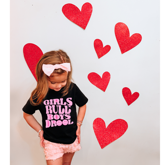 Girls Rule Boys Drool Valentine's Day Graphic Tee