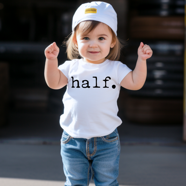 Typewriter Half Birthday Tee White & Cream Options