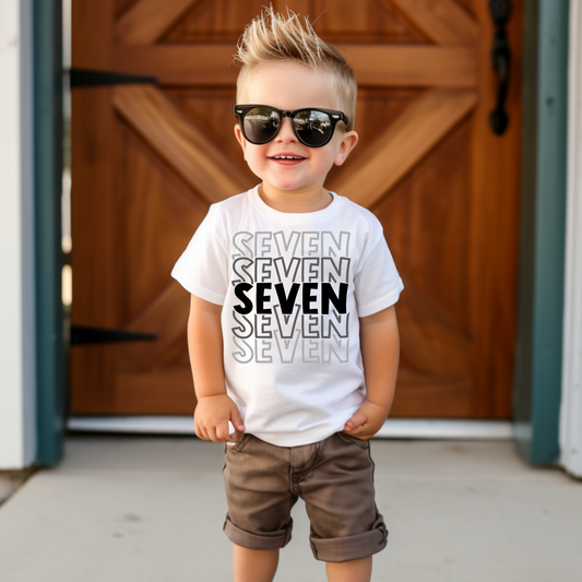 Repeat Seven Themed Birthday Tee White & Cream Options