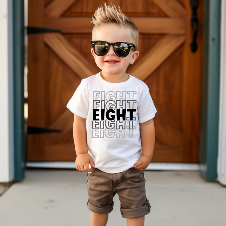 Repeat Eight Themed Birthday Tee White & Cream Options