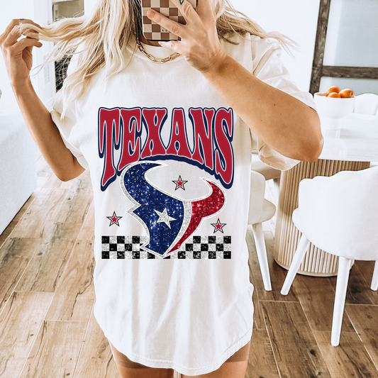 Faux Glitter Texans Comfort Colors Graphic Tee