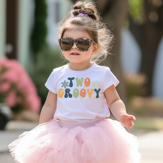 Muted Colored Two Groovy Second Birthday Tee White & Cream Options