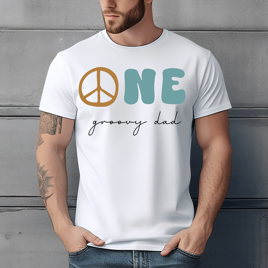 One Groovy Dad Coordinating Birthday Tee White & Cream Options