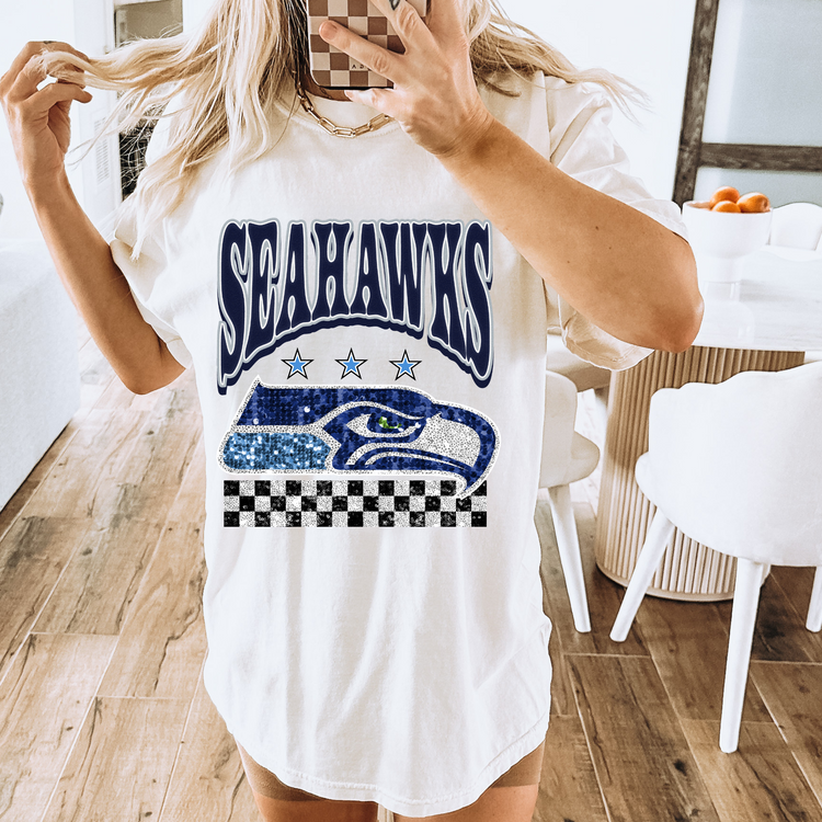 Faux Glitter Seahawks Comfort Colors Graphic Tee