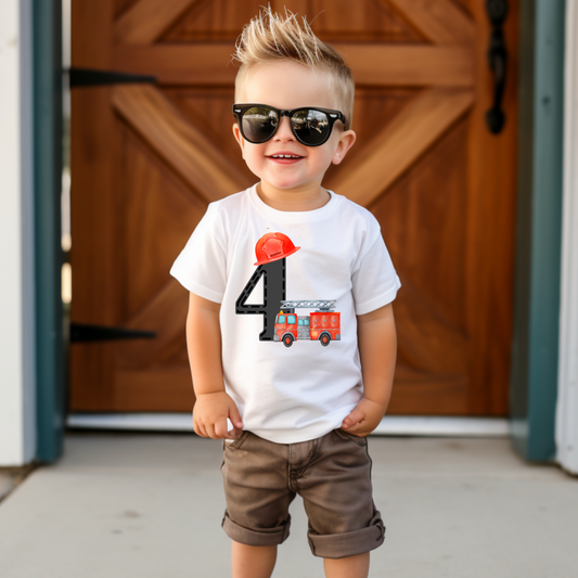 Fire Themed 4th Birthday Tee White & Cream Options