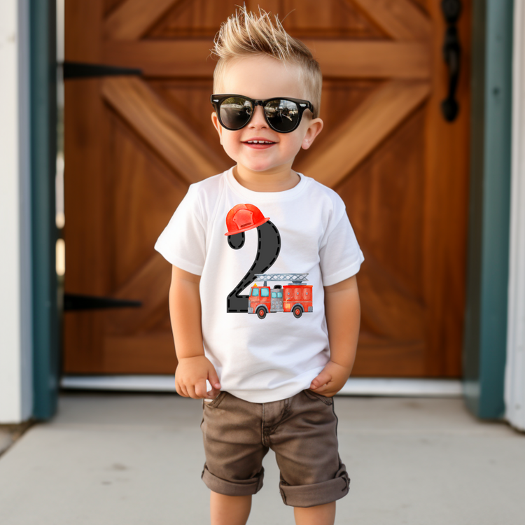 2 Fireman Second Birthday Tee White & Cream Options