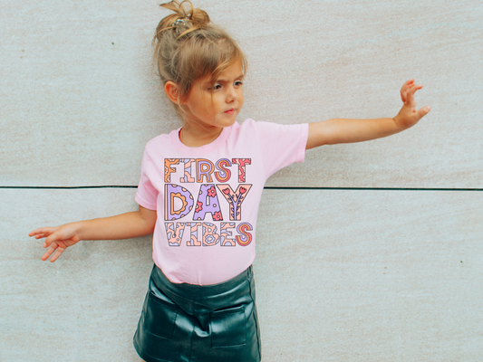 First Day Vibes Retro Back to School Kids Graphic Tee