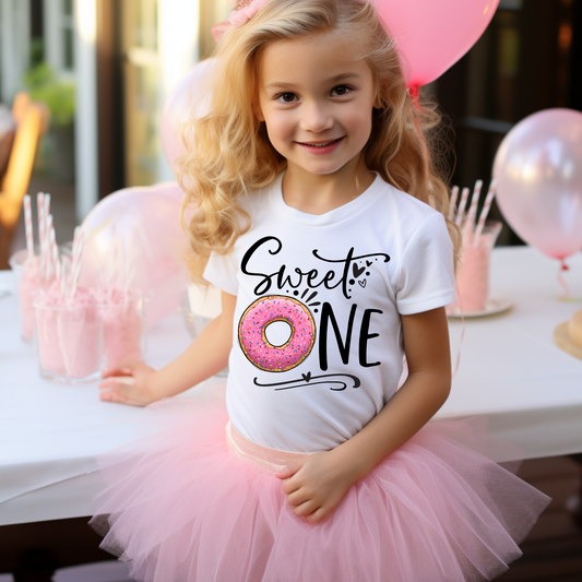 Sweet One Donut Birthday Tee White & Cream Options