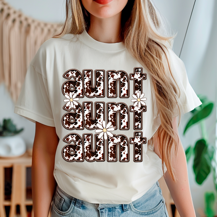 Cow Print Aunt Adult Graphic Tee