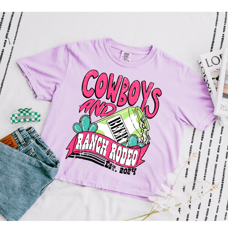 Cowboys & Beer Ranch Rodeo Cropped Comfort Colors Graphic Tee