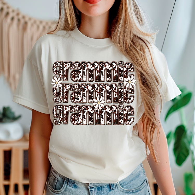 Cow Print Grammie Adult Graphic Tee