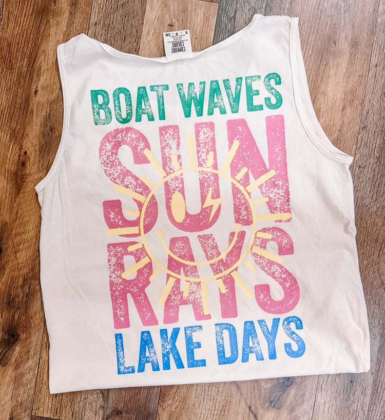 Boat Waves Sun Rays Lake Days Comfort Colors Tank Top