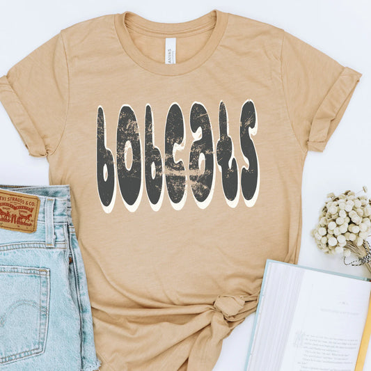 Distressed Cutesy Bobcats School Spirit Graphic Tee