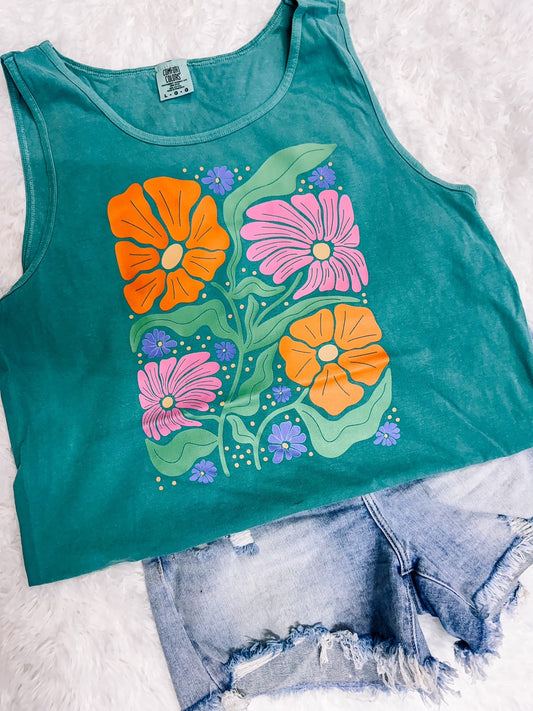 Floral Comfort Colors Tank Top