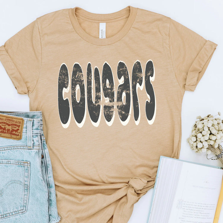 Distressed Cutesy Cougars School Spirit Graphic Tee