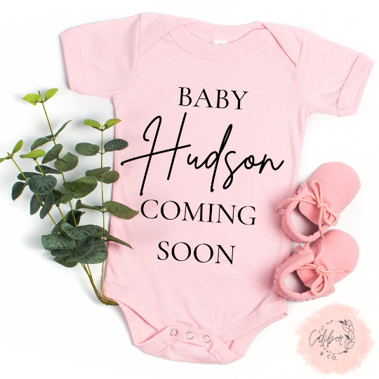 Custom Last Name Coming Soon Pregnancy Announcement Onesie®