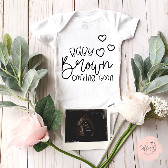 Custom Last Name Coming Soon Pregnancy Announcement Onesie®