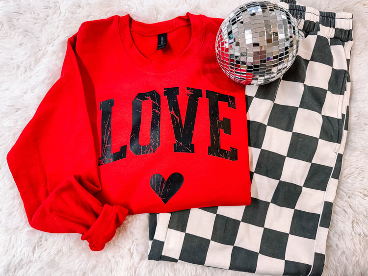 Love Distressed Varsity Valentine's Sweatshirt