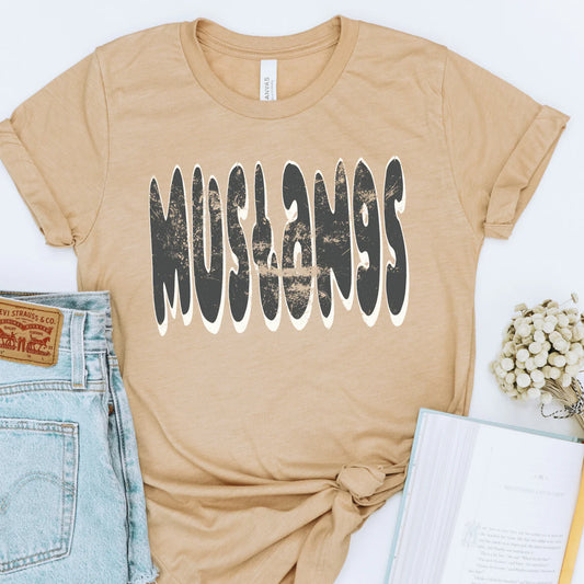 Distressed Cutesy Mustangs School Spirit Graphic Tee