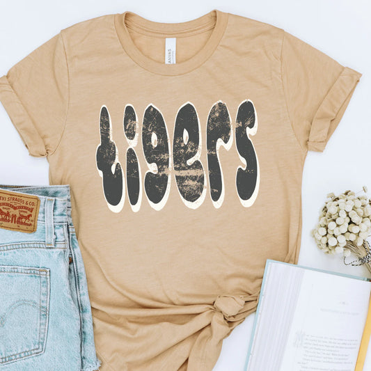 Distressed Cutesy Tigers School Spirit Graphic Tee