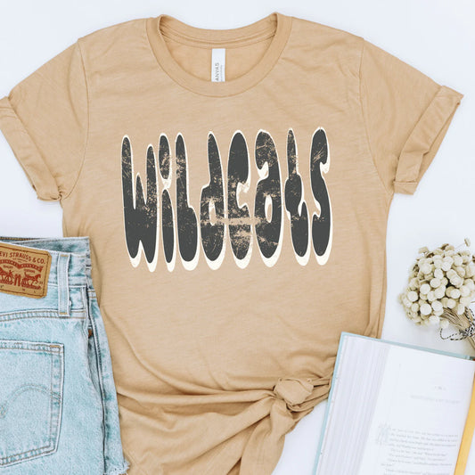 Distressed Cutesy Wildcats School Spirit Graphic Tee