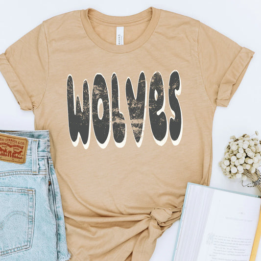 Distressed Cutesy Wolves School Spirit Graphic Tee